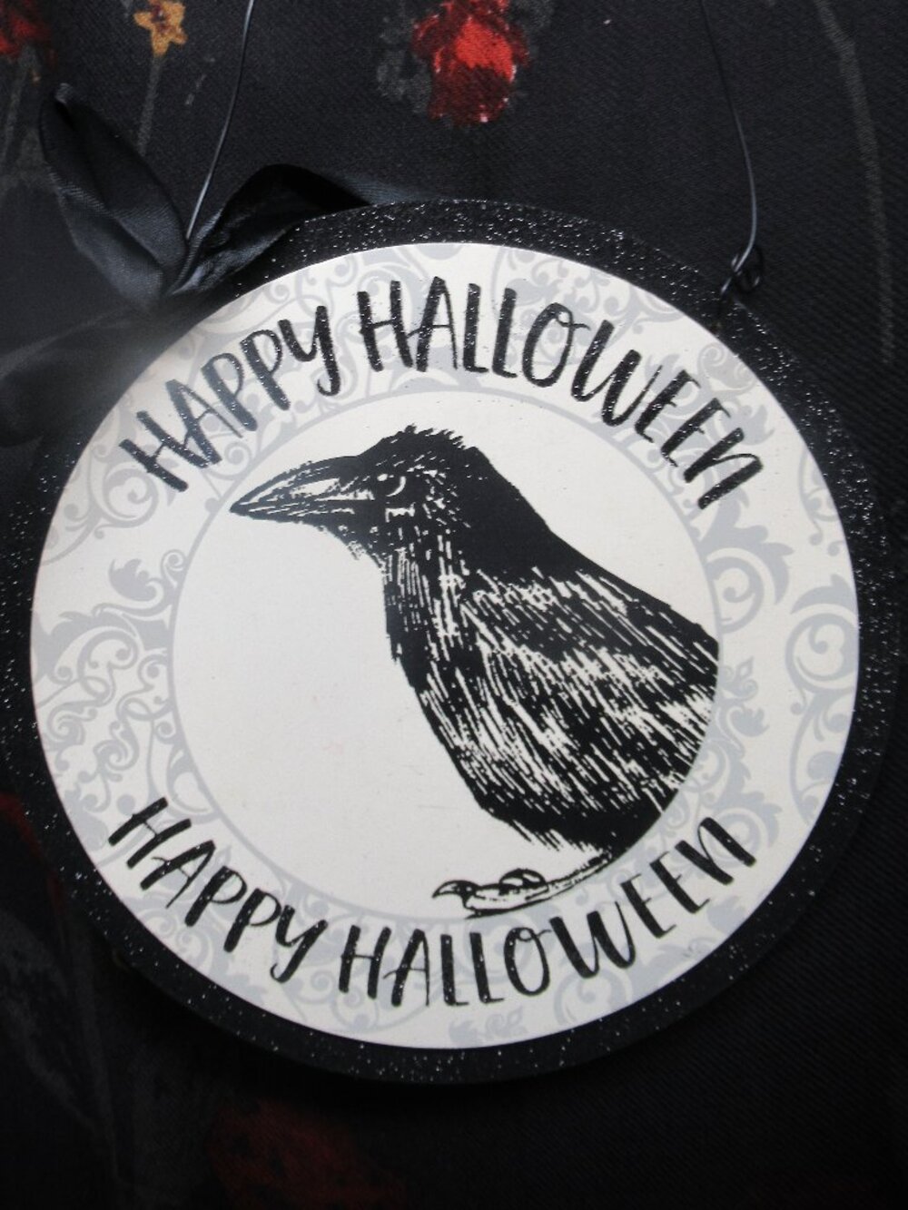 Round Crow/Raven Happy Halloween Wood Door/Wall Sign